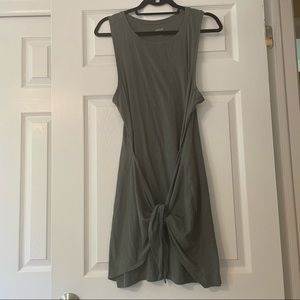 Aerie olive green cotton mini dress with front tie in size large
